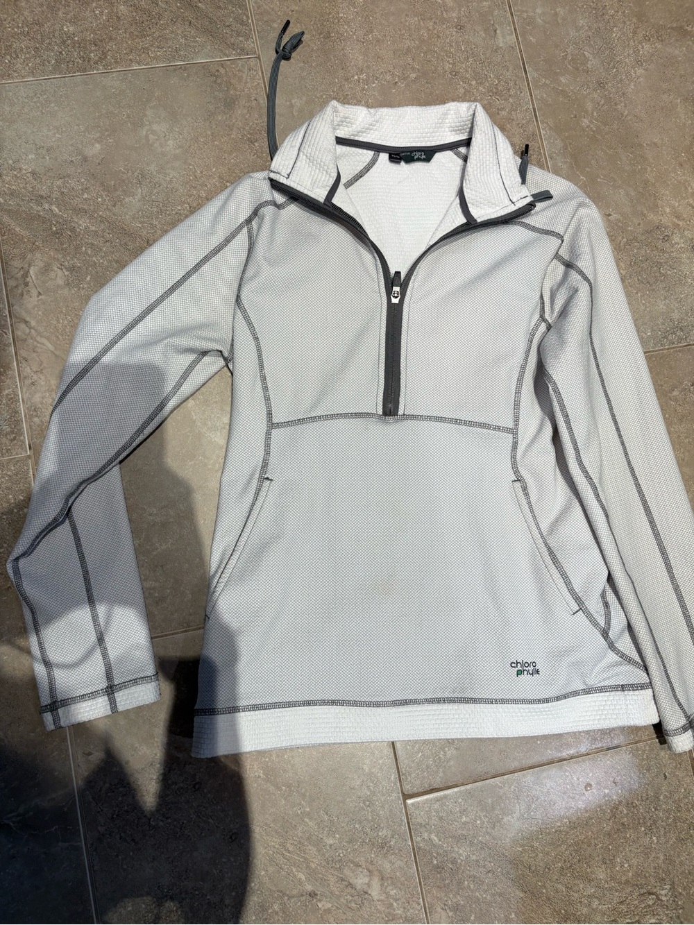 Chico's White & Light Gray Half-Zip Pullover
